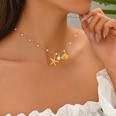 Ladies Bohemian Style Shell Starfish Pendant Necklace