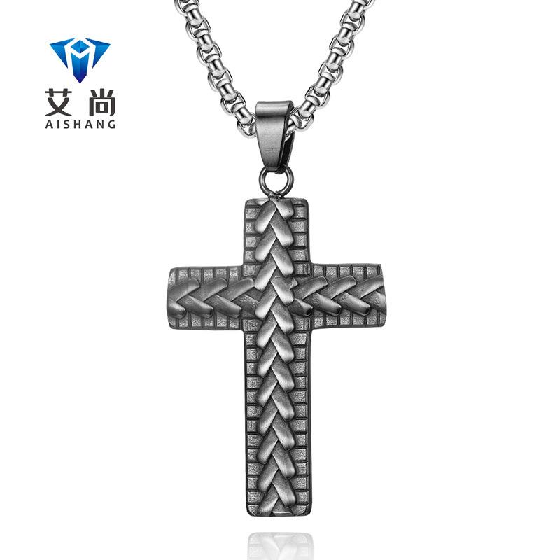 Men s Stainless Steel Cast Braided PendantTitanium Steel Electroplated Residual Ancient Silver Religious Jewelry Necklace