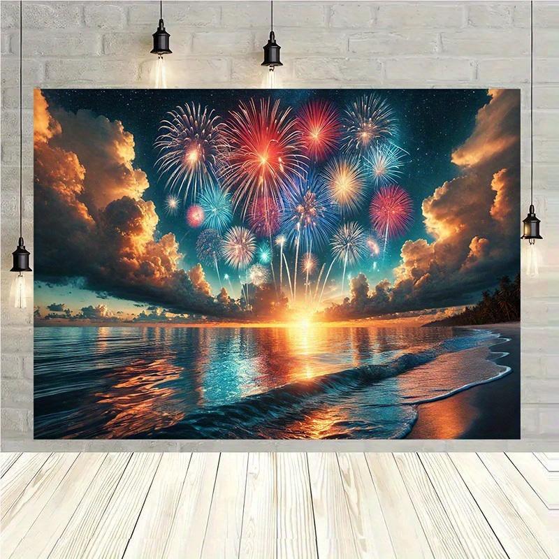 1 piece ocean and sky fireworks show background cloth room photography studio props - suitable for home decoration