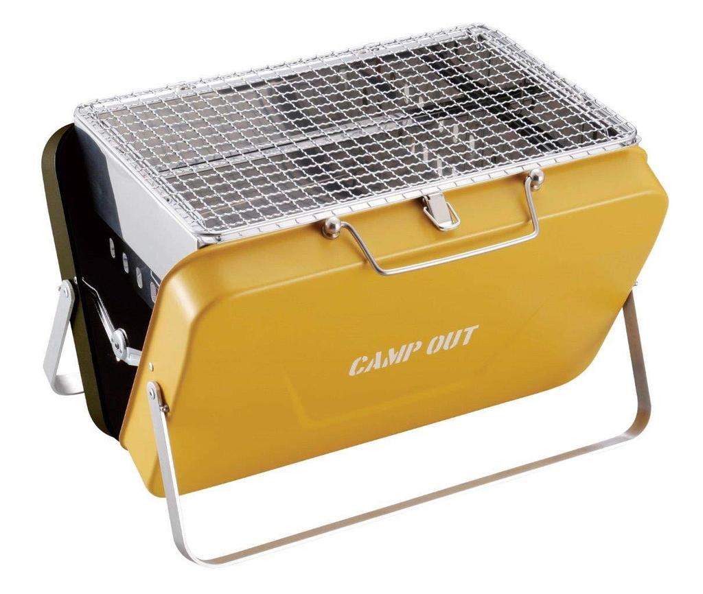 CAPTAINSTAG Campout Barbecue Grill, V-Shaped Fire Grill, Old Yellow x Olive, UG-74