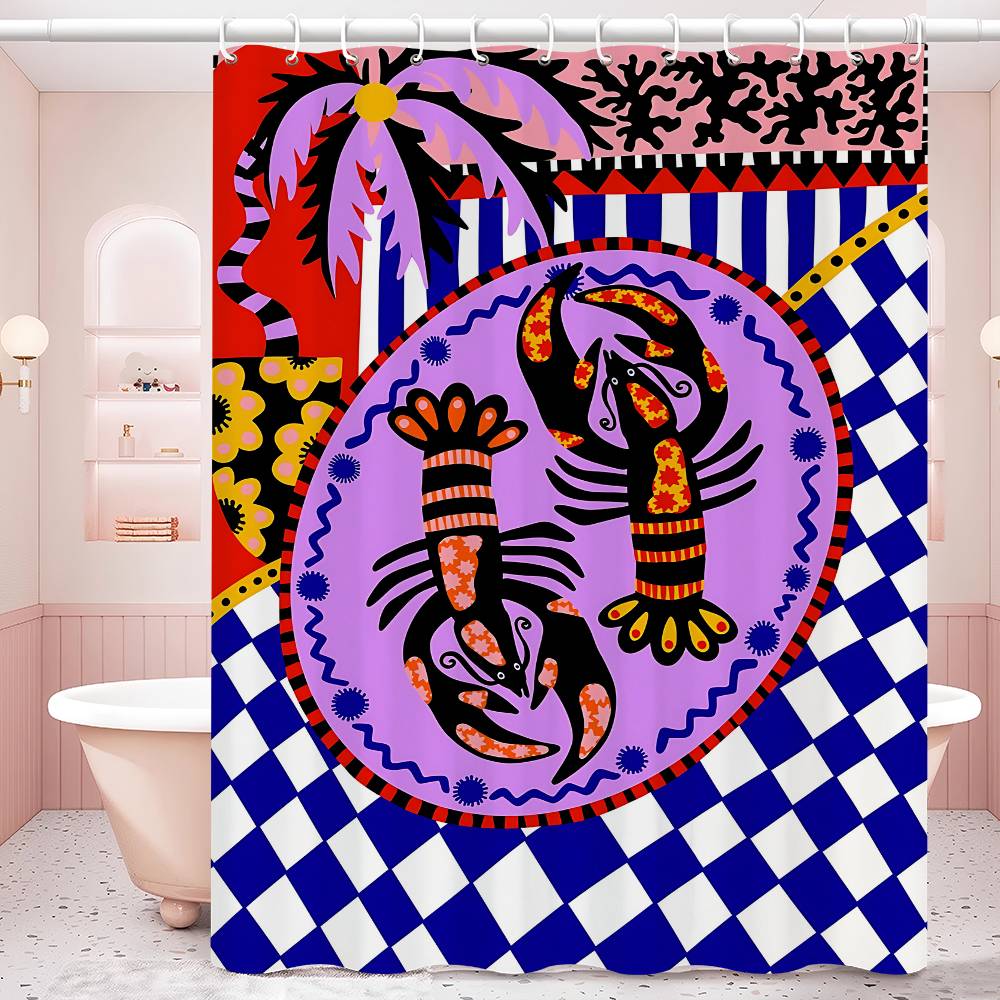 Colorful Sardine Lobster Fish Ocean Bathroom Curtain Classic Anime Fabric Shower Curtain With 12 Hooks Waterproof Bathroom Decor