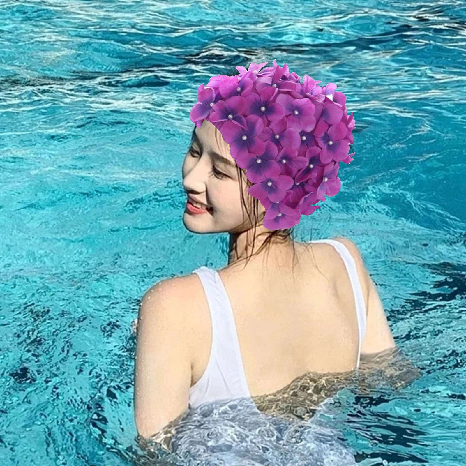 Flower Swim Cap Swim Cap for Long Short Hair Gift for Everyone фиолетовый