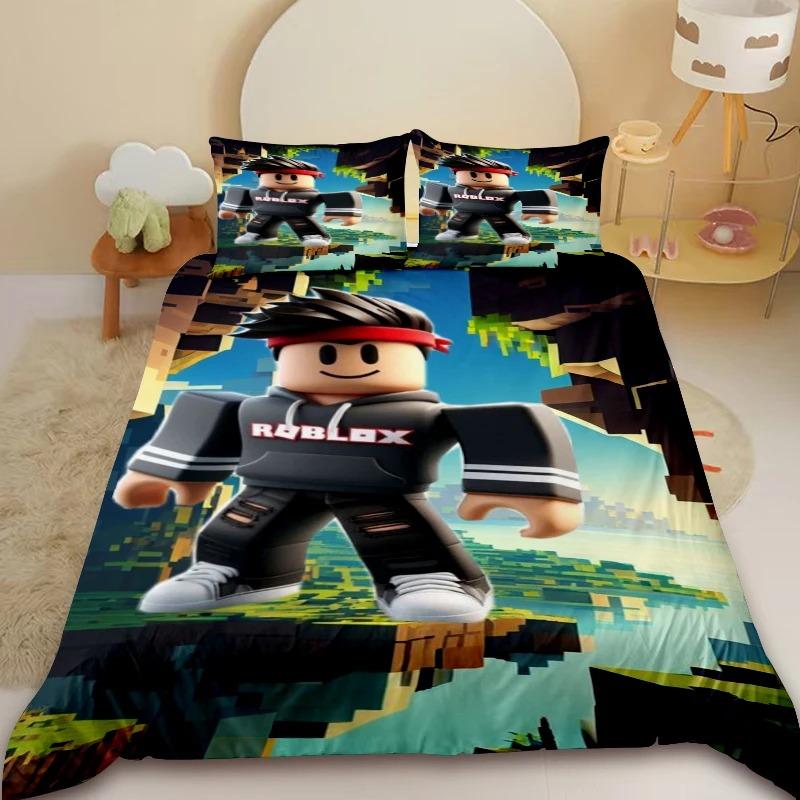 Cartoon R-RobloxeS Gaming Bedding Set 2/3Pcs Duvet Cover with Pillowcases Comforter Cover for Kids Boys Bedroom Decor Queen