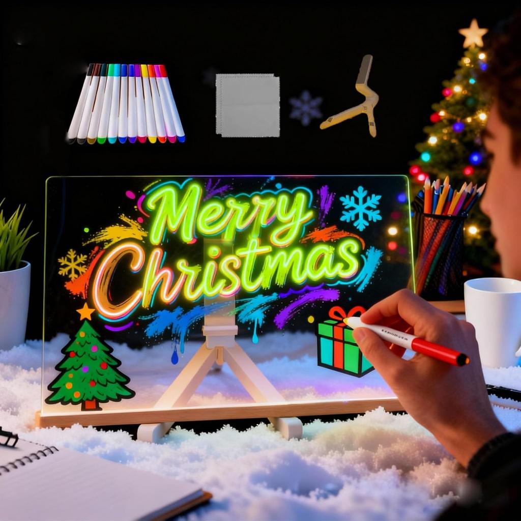 LED Light Up Drawing Board, Erasable Acrylic Panel with 7Color Pen and Night Light,Powered by USB, Ideal for Home And Office Use