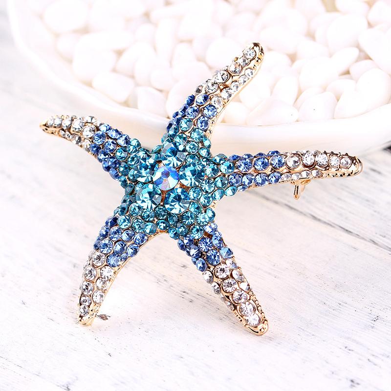 1Pcs  Shiny Inlaid  Cute Multi-Color Starfish Brooches For Women Men Suit Clothes Star Brooch Pins Jewelry Gift