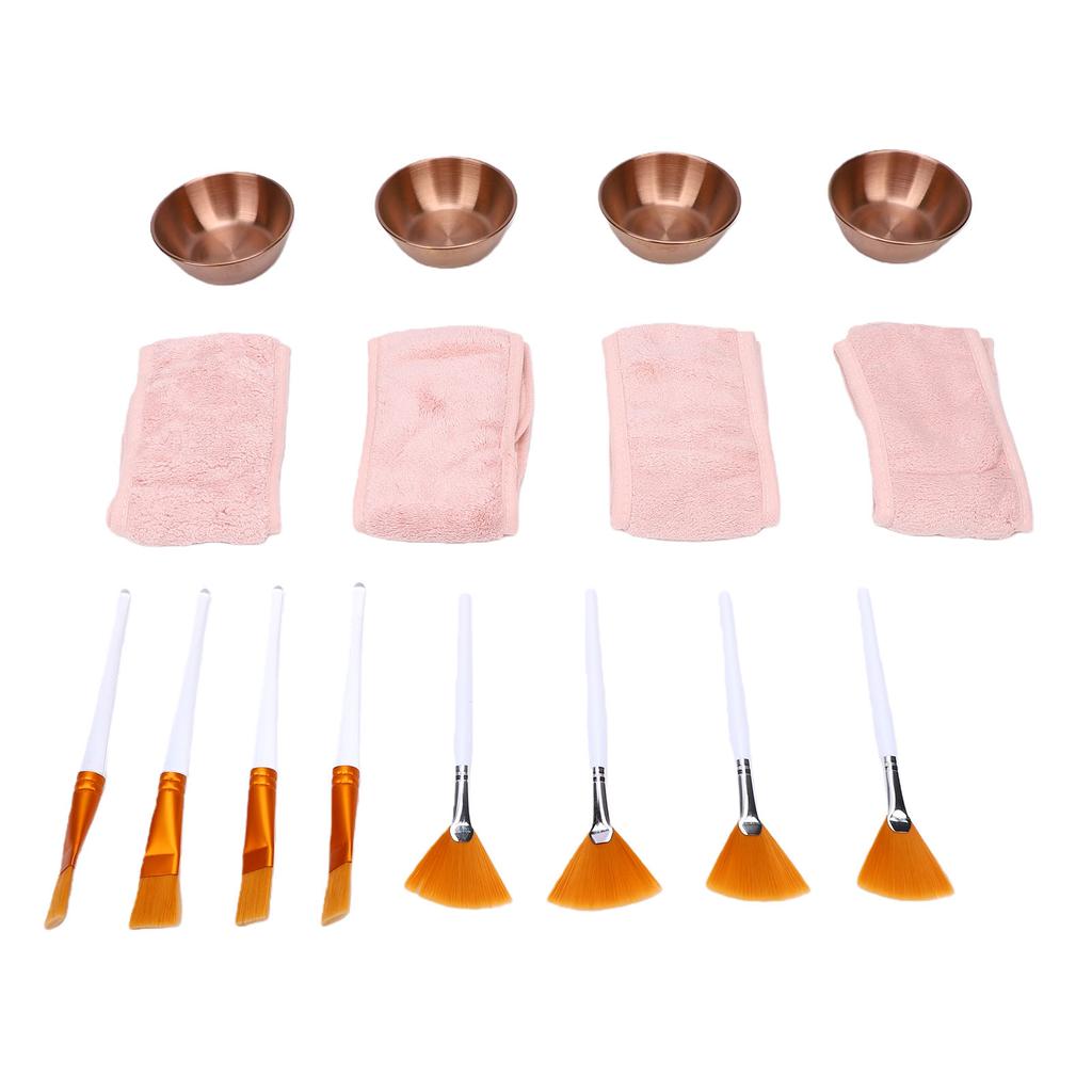 16pcs Esthetician Supplies for Facials Set Small Bowl Fan Flat Brush Hair Band Women Facial Mixing Kit Rosy Gold