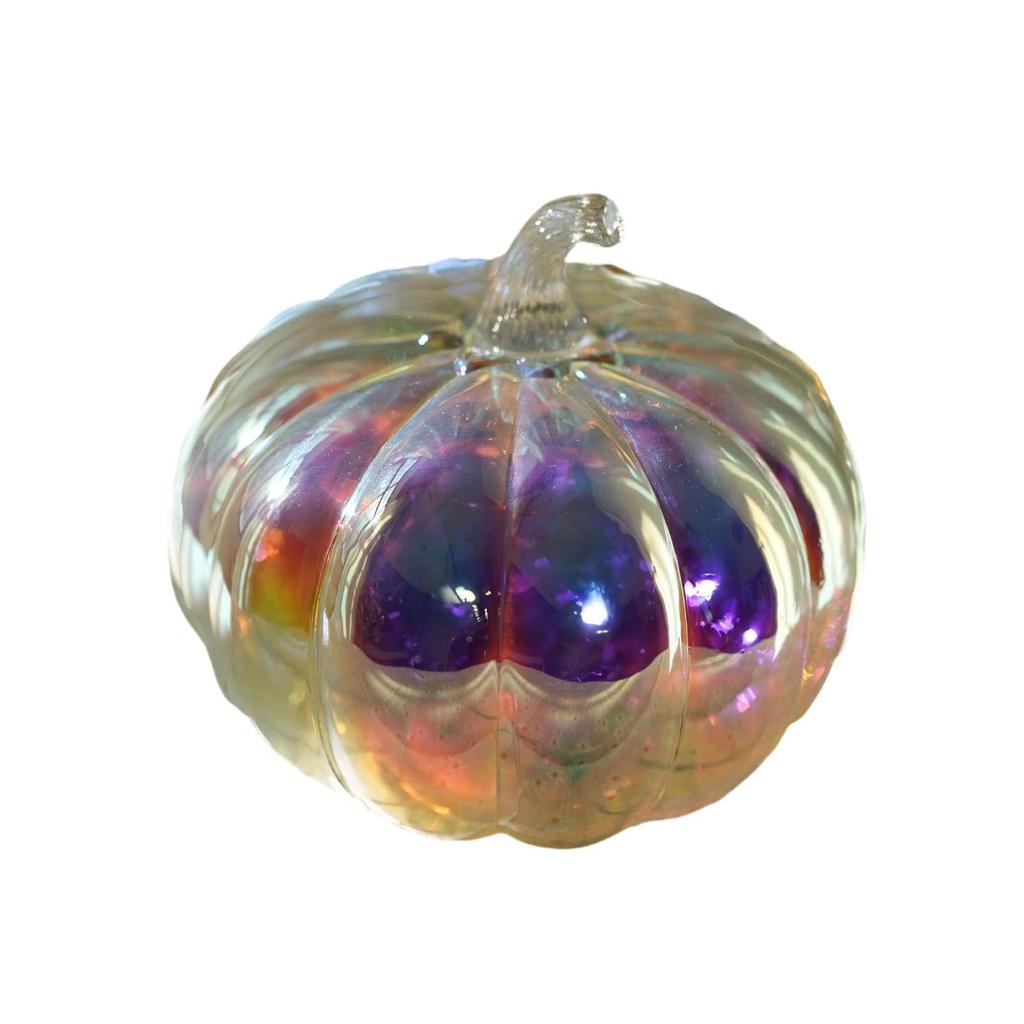 Multicolor Gradient Glass Pumpkin Lamp Decorative Centerpiece for Halloween Fall Home Decor