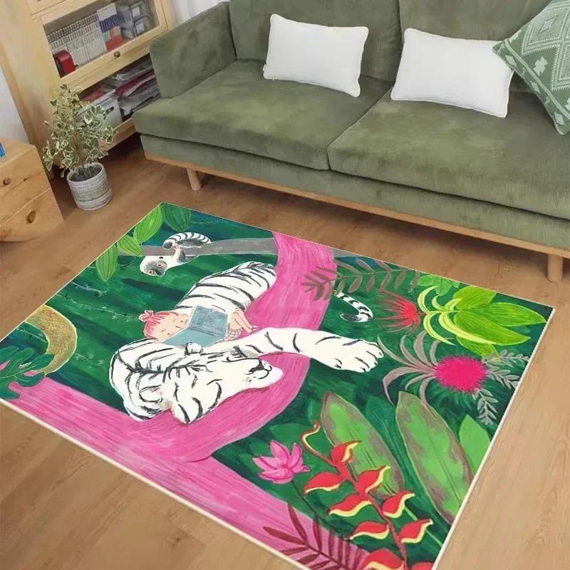 Cartoon Children's Carpet—Abstract Animal Pattern, Non-Slip Washable Floor Mat for Kids' Bedroom Decor  Play Area