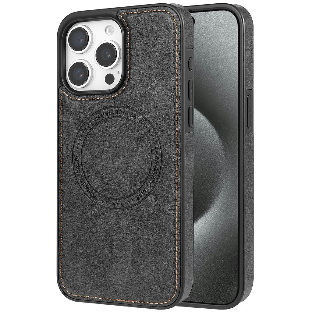 CSJ-P3 For iPhone 15 Pro Max Case Compatible with MagSafe PC+TPU+Leather Back Cover