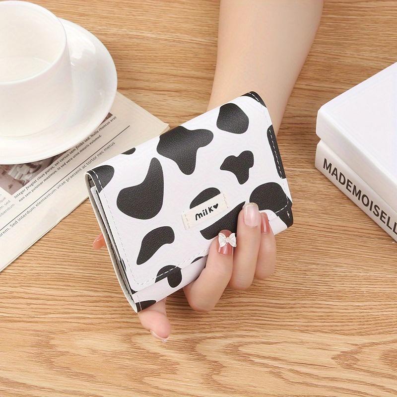 Women New Fashion Wallet Leather Cartoon Cow Cattle Short Ladies Multi-card Slot Coin Purses Cute Triple Fold Wallet