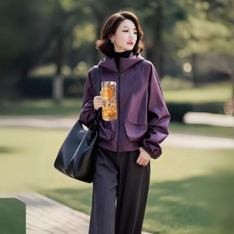 Women's Spring And Autumn New Style Solid Color Simple Grand Fashion Versatile Stylish Sports Hooded Windbreaker