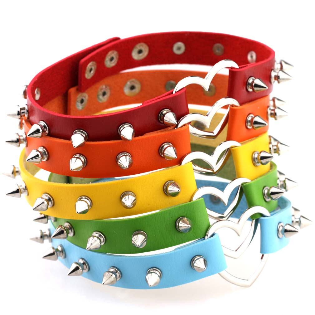 Spike Studded Heart Necklace Punk PU Leather Collar for Women Gothic Harajuku Jewelry