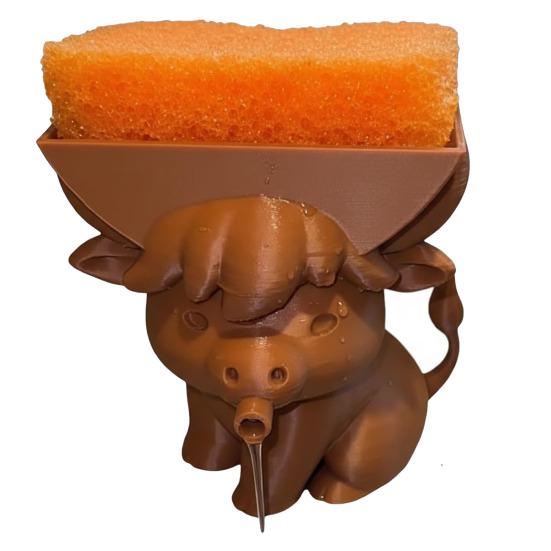 Highland Cow Sponge Holder 3D Printed with Built-In Drain Keeps Sponges Dry Cute Cow Design Fun Practical Kitchen Accessory Gift