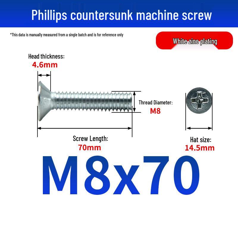 White Zinc Plated Cross Recessed Countersunk Head Screws & Bolts, Machine Thread, M3-M12