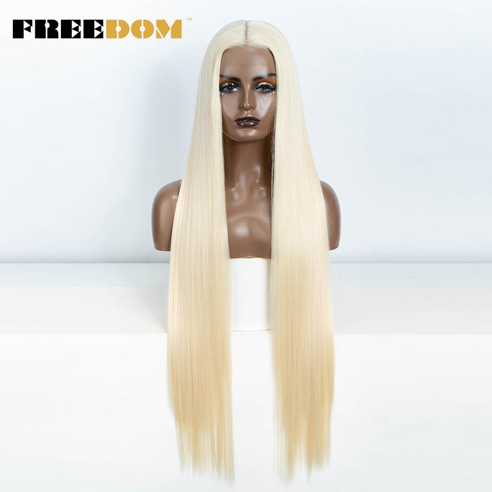 

FREEDOM Straight Synthetic Lace Front Wig For Women 38 Inch Long Ombre Brown Red Blonde Hightlight Lace Frontal Wigs Cosplay Wig (as the picture,38inches&PART LACE WIG)