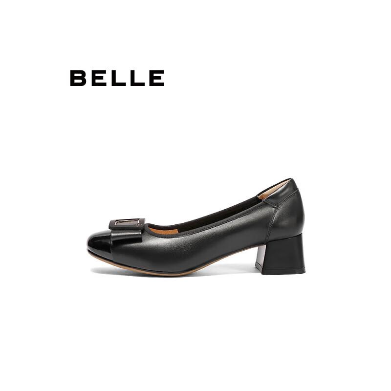 Belle Women s Genuine Leather Bow Square Heel Loafers 38