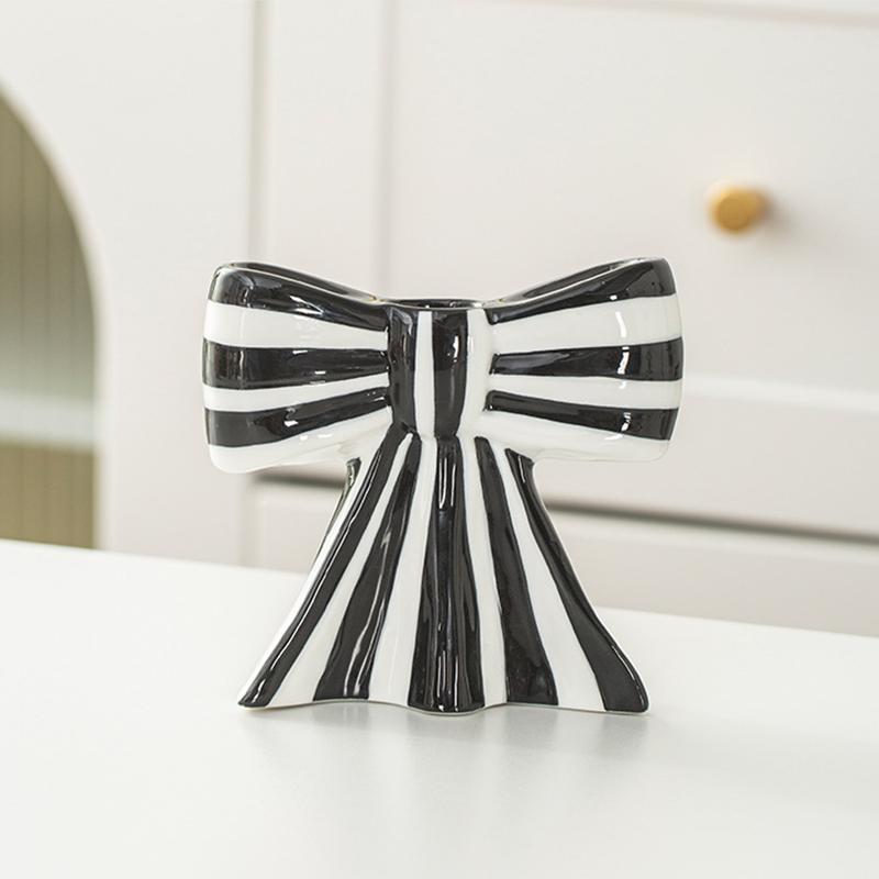 Ceramic Gift Ins Candle Cup Ambience Bow Shaped Design Unique Handicrafts Ornaments Stripe Pattern Decorative 3 Colors