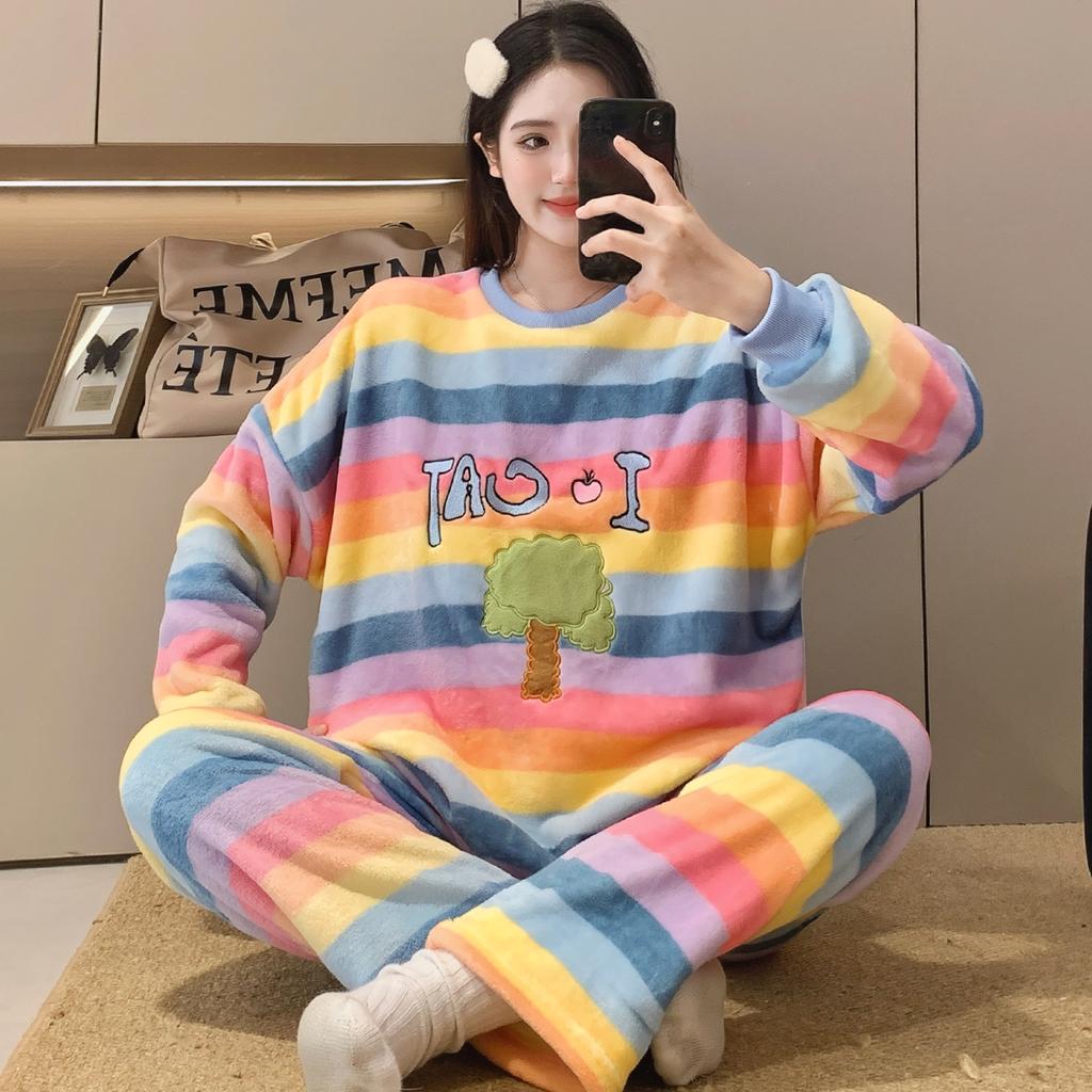 2025 Autumn Winter Flannel Warm Women's Pajamas sets Long Sleeve Women sleepwear Two Piece Set Pyjamas Coral velvet pijama homewear for young girl