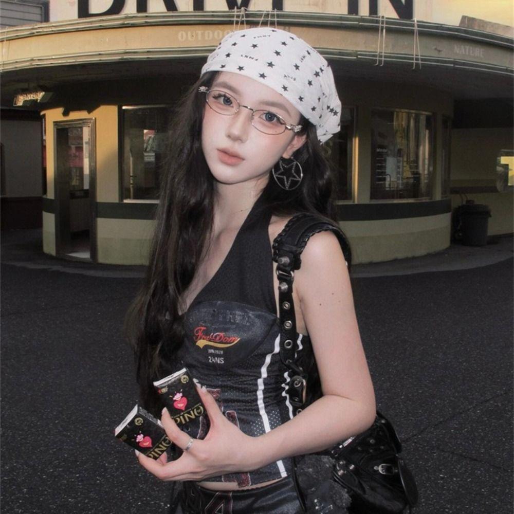 Hip Hop Leopard Print Hair Scarf Spicy Girl Small Square Scarf Headwear Star Hair Band Streetwear