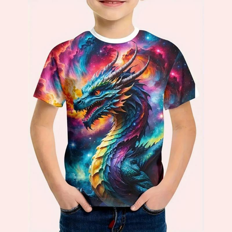 Children's Boy's Clothing Fashions Megalosaurus 3D Print Graphic T Shirts Outdoor Casual Summer Short Sleeves Children's T-Shirt