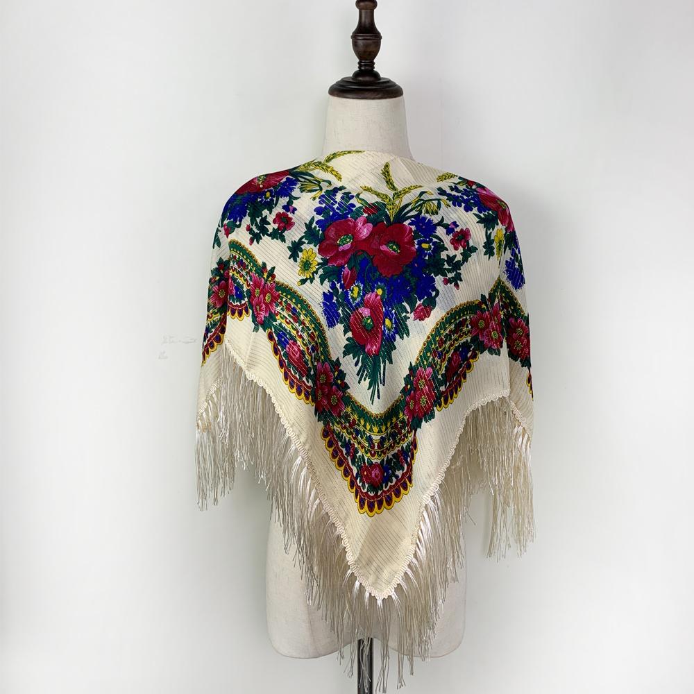 Russian Square Bandana Scarf Women Luxury Floral Print Fringed Headband Shawl Pareo Lady Headband Scarves Babushka Head Wraps