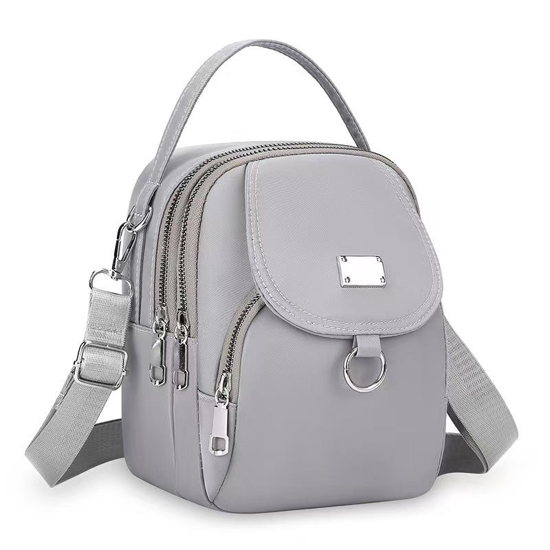 Lightweight Nylon Women's Crossbody Bag Casual Mini Handbag with Multiple Zip Compartments Detachable Shoulder Strap Bag