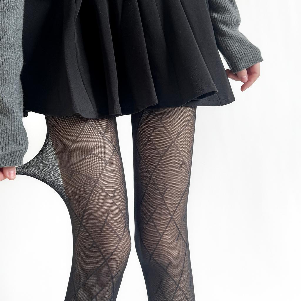 Sheer Stockings Women's Diamond-Grid Black Pantyhose Striped Gray All-Match Slimming Thin Pure Desire Beautiful Legs Base Layer