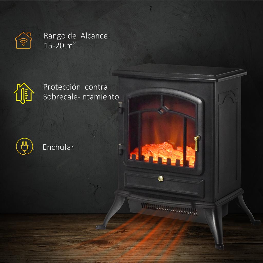 Decorative Fireplace, Flame Effect, Thermostat, Overheat Protection, 45 x 28 x 54 cm, Black