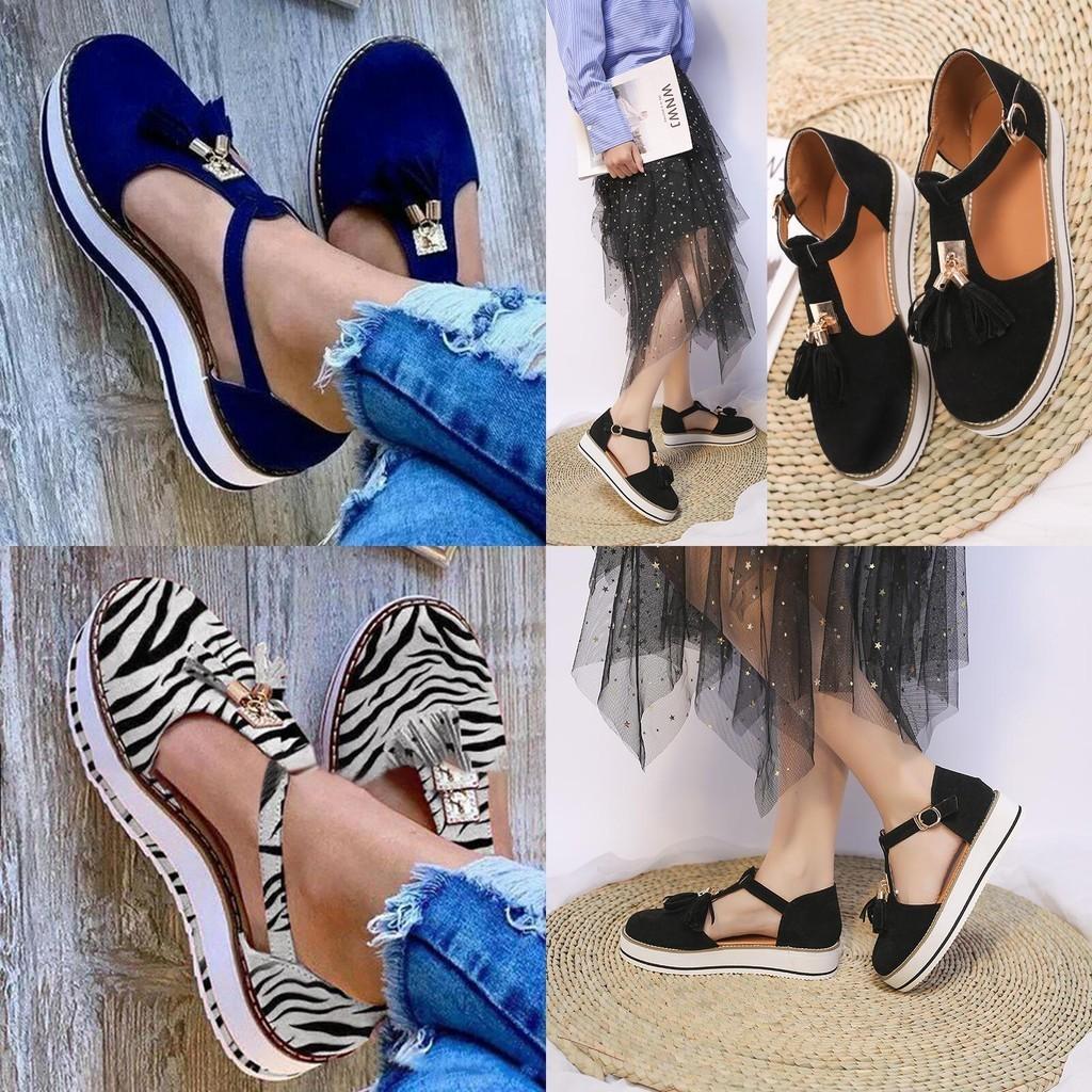 Elegant Women Tassel Round Toe Shoes Casual Flats With T-strap Gladiator Design