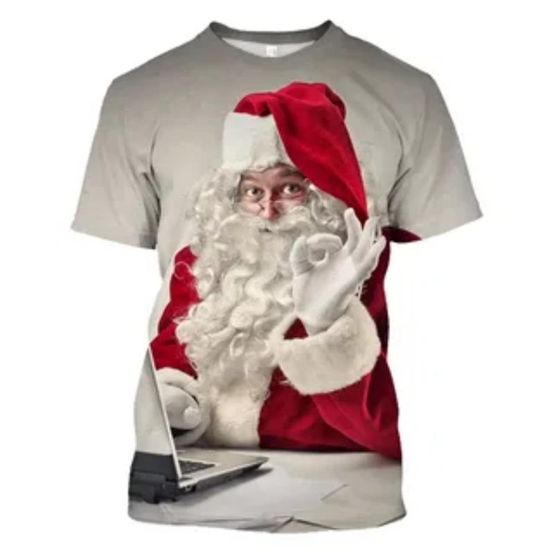 Christmas Men's 3D Print T-Shirt Wacky Santa Claus Graphic Design Casual Round Neck Short Sleeve T-Shirt