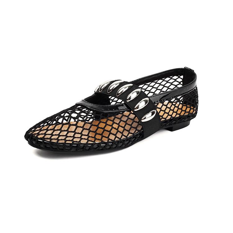 Fashion Round Toe Flat Bottomed Fishing Net Hollow Out Ballet Single Shoes Punk Style New Fashionable Women Shoes Size 48 Handmade Shoe