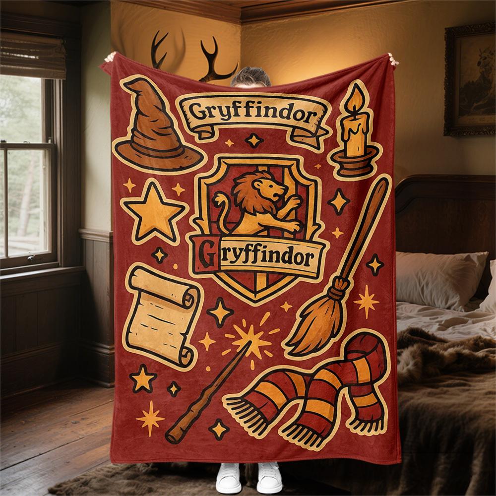 1pc Gryffindor Wizard Magic Outdoor Flannel Throw Blanket All Season Soft Warmth,Home Decor 1031166