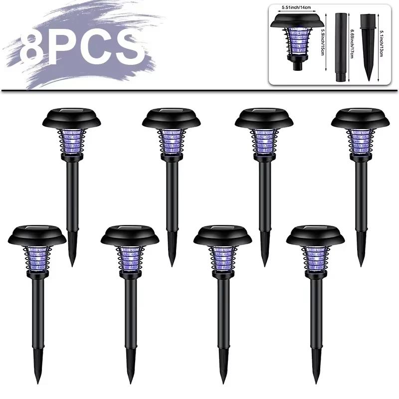 1–8PCS Solar Bug Zapper Lamp Waterproof Mosquito Killer with 2 Light Modes and Safety Net for Outdoor Lawn Garden Yard Insect Repellent
