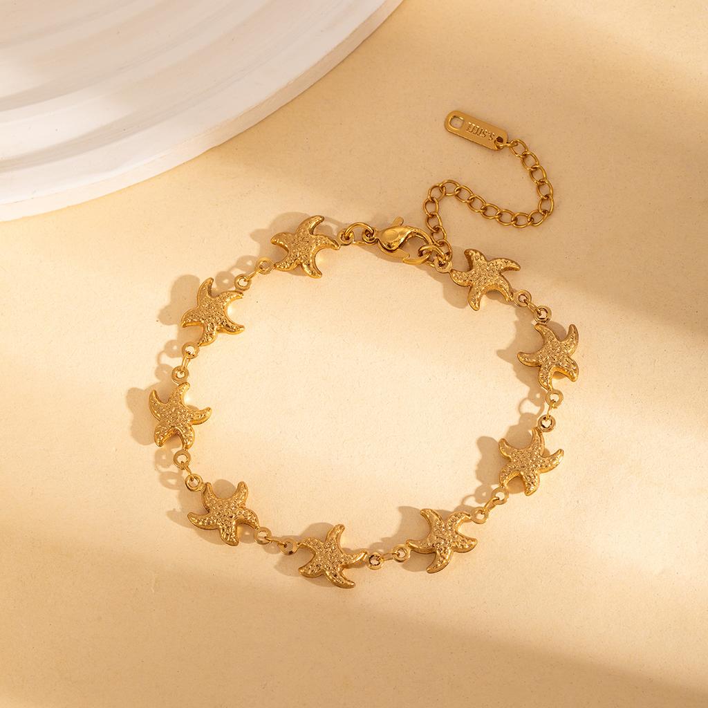 Seaside Light Luxury Resort Bracelet Stainless Steel High-End Shell Starfish Bracelet Adjustable Temperament Jewelry