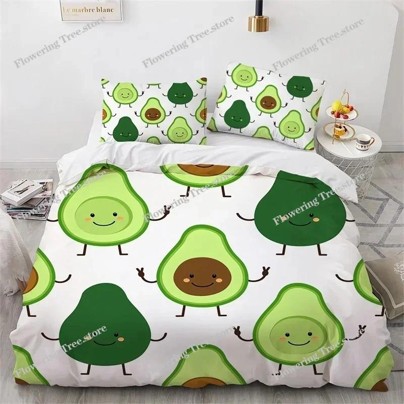 3D Avocado Bettbezug Mikrofaser Niedlich Frucht Bettdeckenbezug Cartoon Avocado Gesichter Bettwäscheset Full Für Kinder Jungen Mädchen Erwachsene