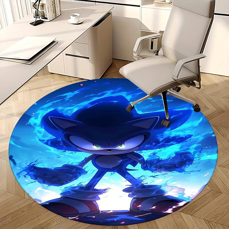 1 Stück Sonic the Hedgehog Blaue Flamme Runder Teppich - Anime Design Bürostuhlmatte, Rutschfester Teppich für Heimdekoration