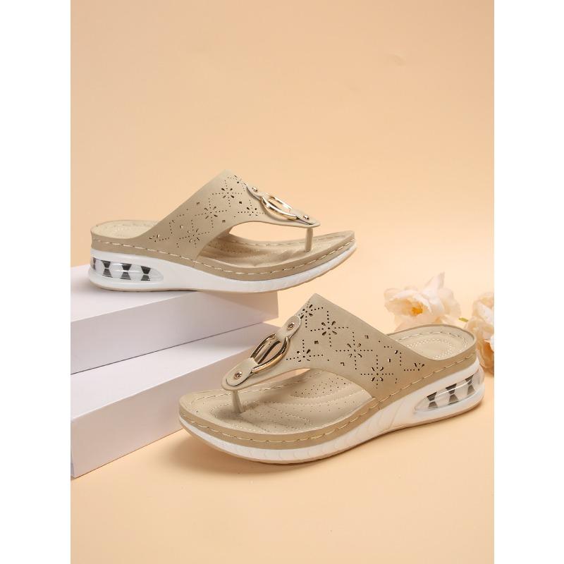 Damen Chunky Keilsandalen, Gepolsterte Dicke Sohle, Zehenriemen Strandsandalen, Große Größe