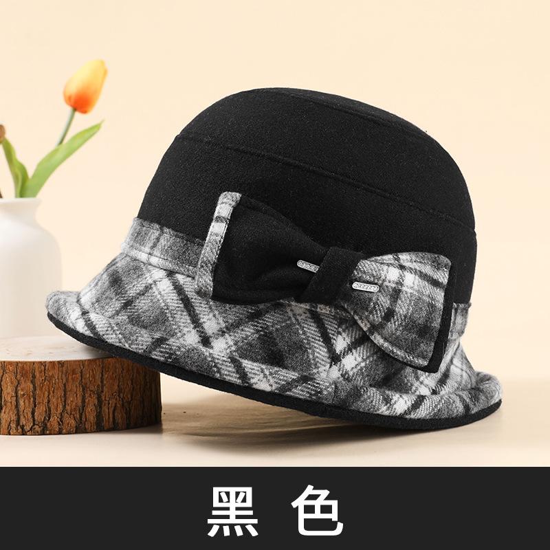 

Осень и зима новая модная шерстяная шляпа-ведро для пожилых элегантная темпераментная шляпа дорожная универсальная шляпа-ведро показывает маленькое лицо one size fits all чёрный