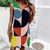 Plus Size V Neck Sleeveless Verdant Mountain Waterfall Scenery Print For Summer Vacation Dress