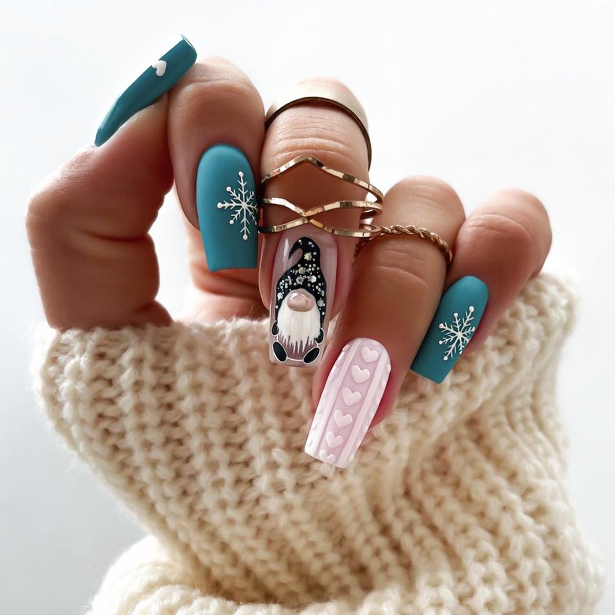 

Santa Claus Snowflake Nail Art Patches with Mid-Length Christmas Sweater Design