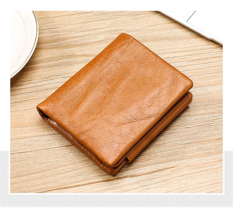 Trifold Retro RFID Leather Wallet for Men - Short Anti-Theft with Multiple Card Slots