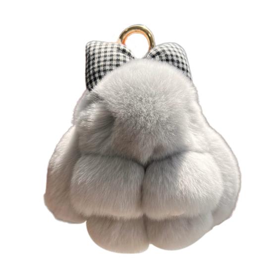 Plush Bowknot Bunny Keychain Fuzzy Faux Fur Rabbit Animal Doll Key Ring Holder DIY Handbag Pendant Backpack Decoration Kids Adults Birthday Gift