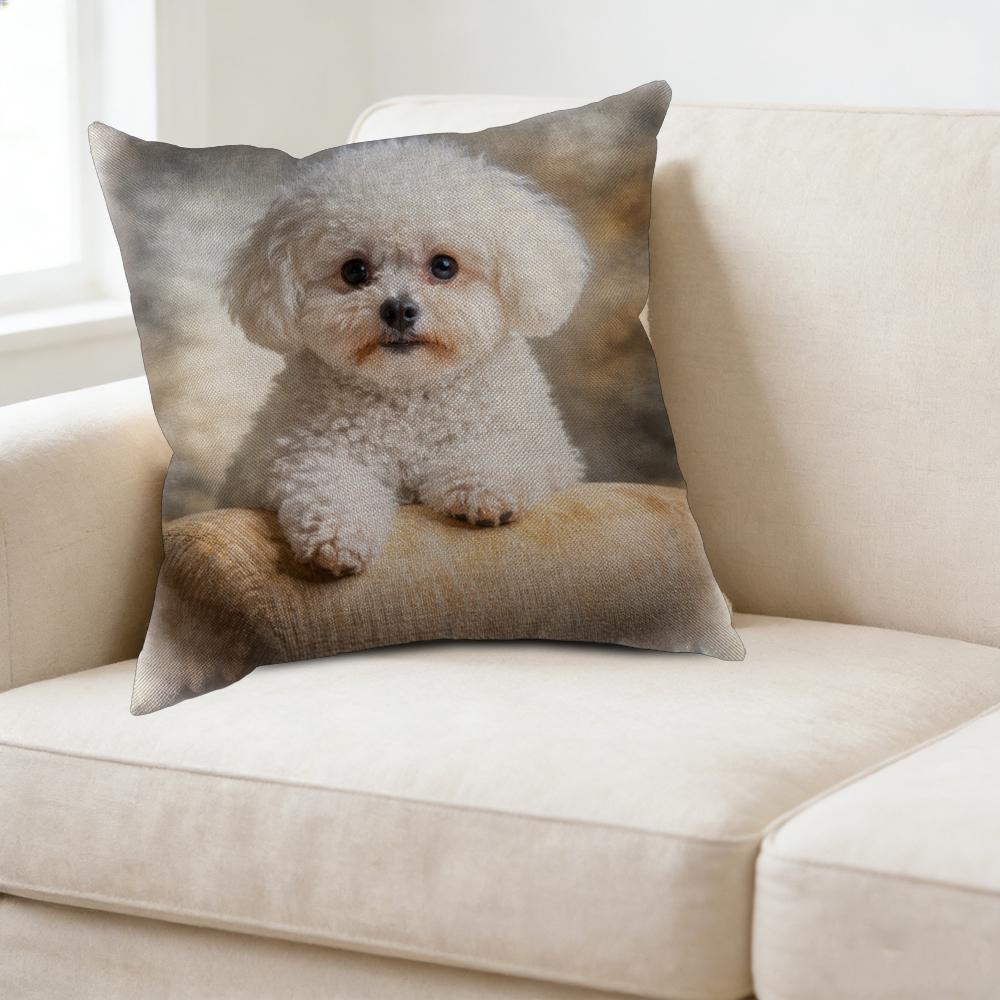 Square Pillow Case White Dog Print For Home Decor Window Seat Cushion