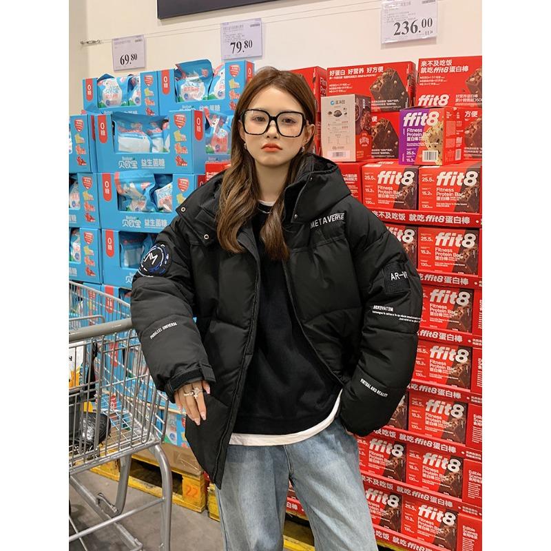 Winter new thickened color matching cotton-padded clothes women's hooded loose cotton-padded clothes bread clothes cotton-padded jacket