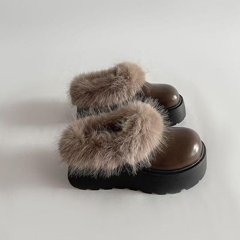 Fashion cotton slippers thick-soled bag head fluffy shoes with fleece to keep warm and one pedal to increase the height of snow shoes 2025 winter new