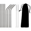 Black Reusable Metal Drinking Straws Stainless Steel Sturdy Bent Straight Drinking Straw with Cleaning Brush Bar Party Accessory