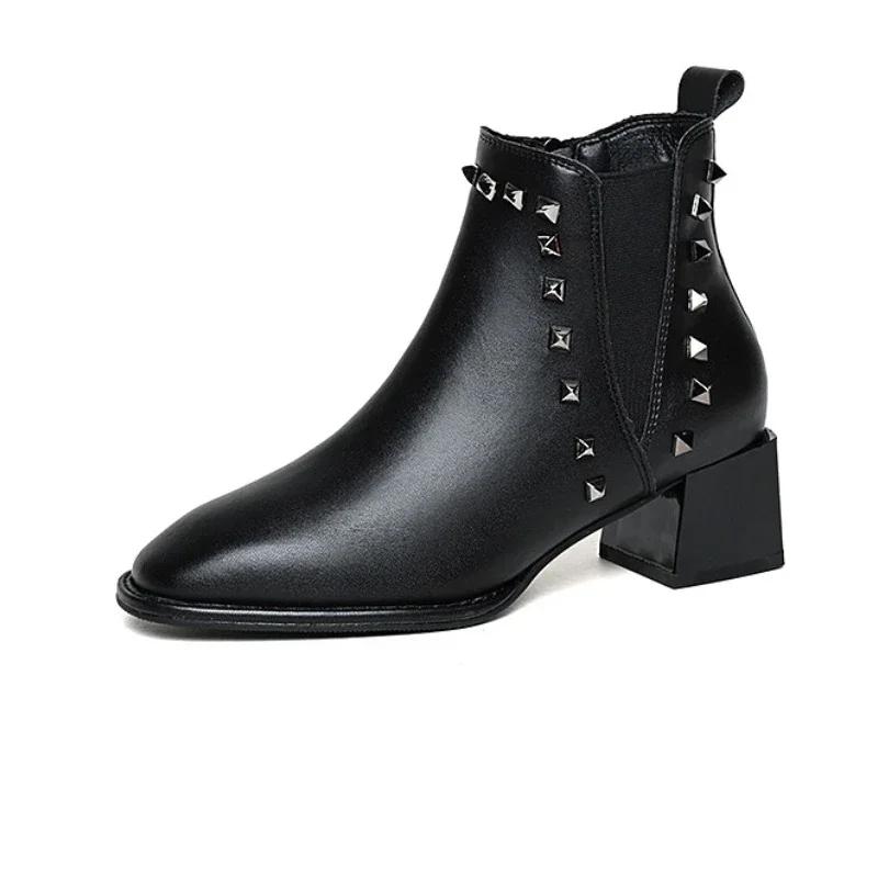 Fashion Ladies Shoes On Sale 2024 Brand Zipper Women's Boots Winter Square Toe Solid Short Barrel Platform Chunky Heels Fashion Boots