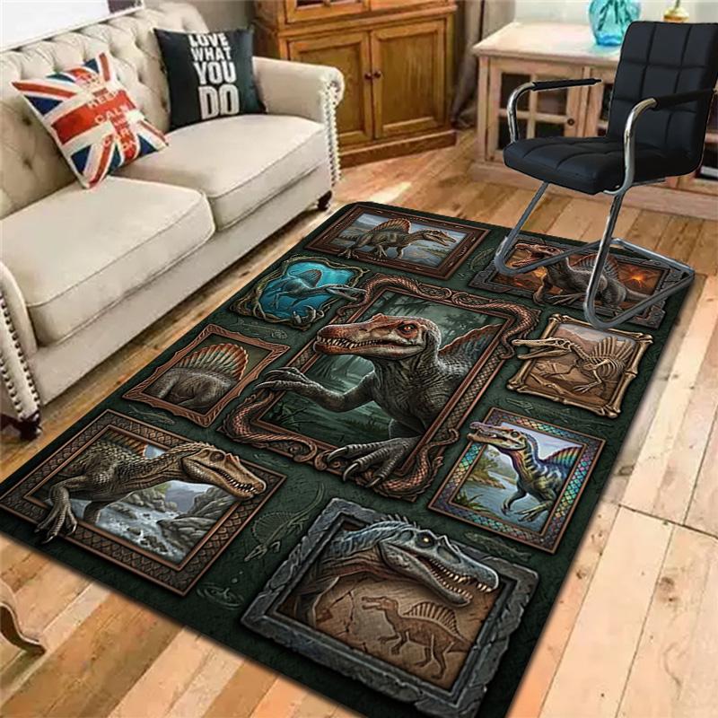 Prehistoric Dinosaur Gallery Pattern Rug Floor Mat for Living Room or Bedroom Soft and Comfortable Carpet a Gift for Birthday and Holiday.