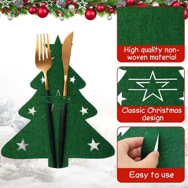 20/2pcs Christmas Cutlery Holders Xmas Tree Shaped Knife Fork Spoon Holder Bags Tableware Pockets Organizer Bag Party Home Decor