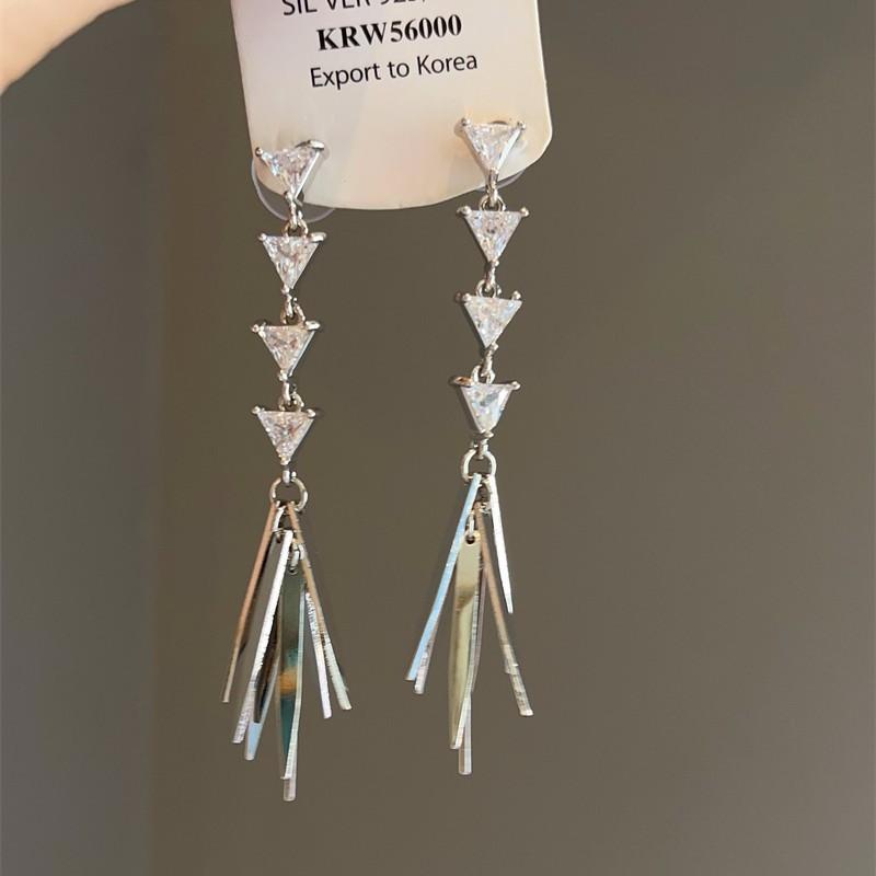 Triangle Zircon Tassel Earrings Minimalist Luxury Ear Jewelry